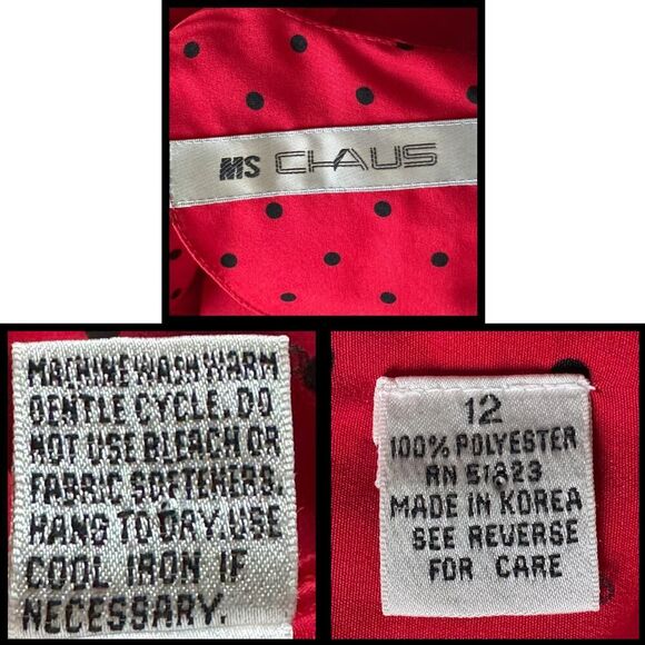 Ms Chaus Womens Dress Long Sleeve Red & Black Polka Dot Size 12 Vintage Holiday - Picture 11 of 11